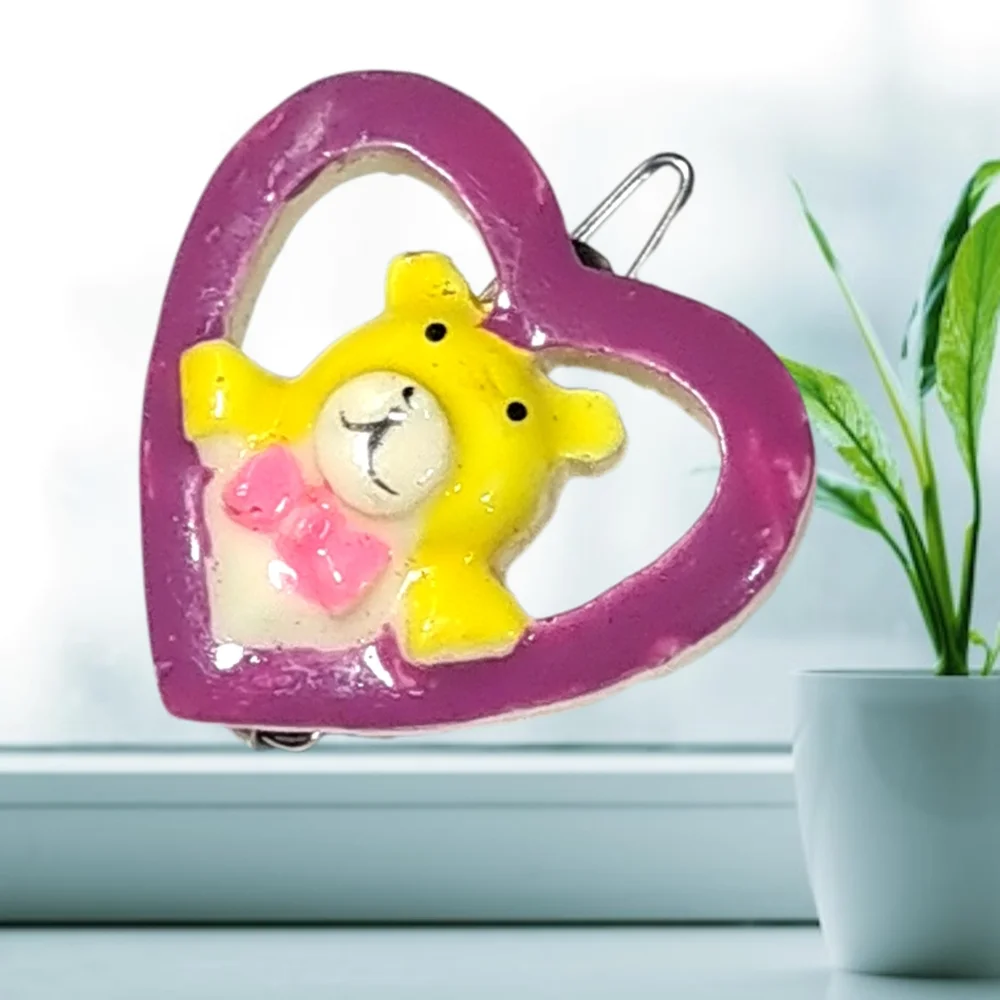 Purple Heart Child's Barrette w/ Yellow Bear